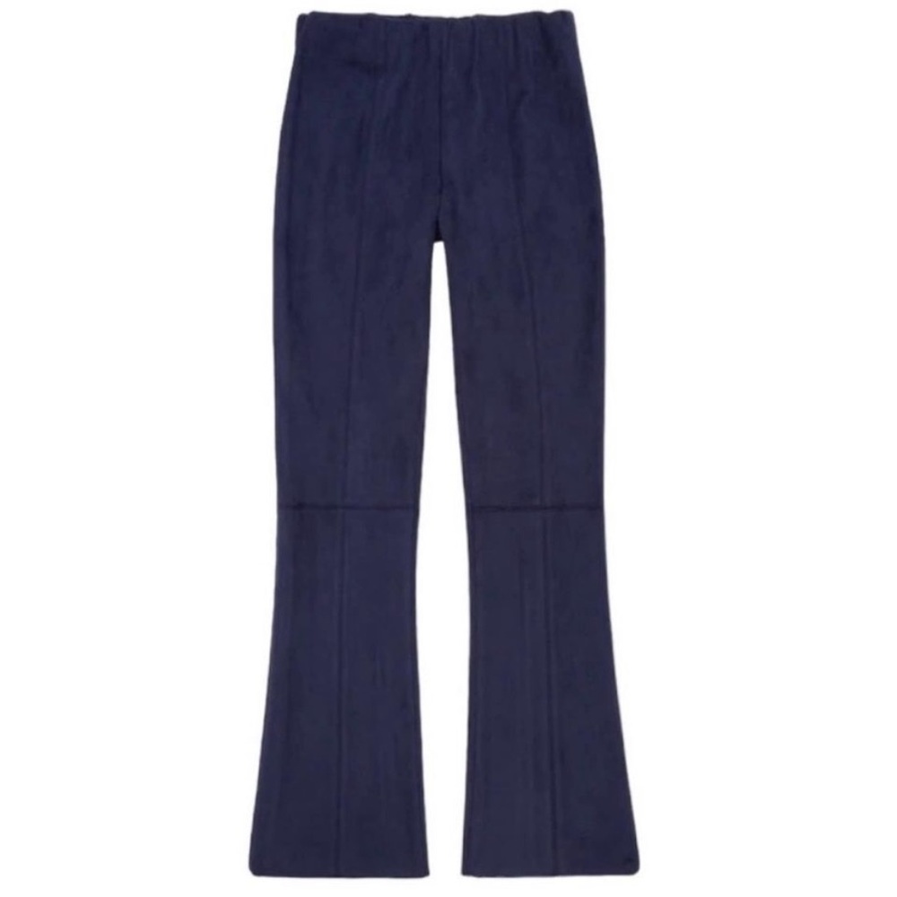 Ann Mashburn Faye Seamed Flare Cropped Pants Navy Blue Vegan Suede Sz XS